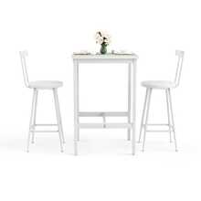 Bar Table And Stool Set, Dining Table With Two Chairs With Footrests, Metal Frame, Industrial Style Bar Table Set, Suitable For Dining Rooms, Living Rooms, Etc., 60cm*60cm*92cm - 白色 - 查看 7