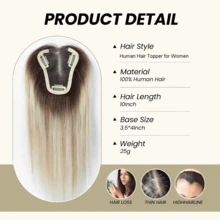 Hairpiece Wanita 10 Inci dari Rambut Manusia Asli Tanpa Poni, Warna Cokelat T4/27, Basis Renda, Upgrade - S8/613 - View 5