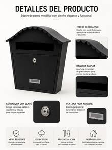 Correo electrónico, gran capacidad tamaño A4, montado en la pared, tipo cerradura con llave, buzón de gran capacidad, periódico, montado en la pared, buzón, buzón, buzón, admite buzón familiar - Buzón con cúpula blanca - Ver 10