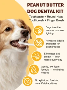 GJYC PET 3pcs Dog Teeth Care Set, Peanut Butter Flavored Enzyme Toothpaste With Toothbrush And Finger Brush, For Cleaning Teeth, Controlling Plaque And Tartar, Removing Bad Breath, Suitable For Small, Medium And Large Dogs - Multicolor - View 3