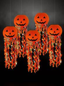 Pumpkin Paper Lanterns, Halloween Party Decorations, Halloween Paper Lanterns, Suitable For Halloween Party Decorations, Orange And Black Hanging Paper Shades, Ideal For Birthday, Wedding, Graduation Ceremony, Suitable For Indoor And Outdoor Use, Indoor Decoration, Outdoor Decoration, Seasonal Decoration - A - View 2