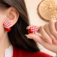 10pcs Mixed Plaid Fabric Heart/Round/Flower Decorative Buttons/Patches, Handmade DIY Earrings, Headwear, Phone Case, Sewing Accessories, Apparel Trims, Plush Craft Buttons - A - View 6