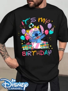 (Disney T Shirts)Disney Lilo & Stitch "It's My Birthday" Party Print With Balloons, Gifts And Party Hats 100% Cotton Crew Neck Short Sleeve Graphic Tee Men's Birthday Celebration Casual Everyday Comfortable Versatile Top, Mens Clothes, Men, Ropa De Hombre, Summer Clothes, Men Shirts, Graphic Tees, Disney Outfits Men, Graphic Tees, Camisetas Para Hombre, Camisas Para Hombre, Summer Outfits For Men, Father's Day Gift, Perfect Gift For Family And Friends, Which Are Necessary For Birthday Parties, Disney Shirts, Mens Clothes, Summer Clothes, Officially Licensed Disney T-Shirts, Disney Men's And Women's Spring/Summer Fashion Casual Short-Sleeve T-Shirts - màu đen - Xem 1
