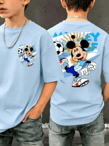 Disney Boys' Mickey Mouse Football T-Shirt, Featuring Argentina Inspired Soccer Mickey With Front & Back Print, Light Blue Casual Cotton Short Sleeve Tee For Kids And Sports Fans, Ideal For Football Season And Everyday Wear - Màu xanh nhạt - Xem 1