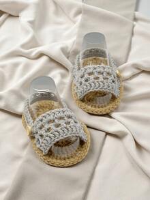 1 par de sandalias de bebé tejidas a mano, zapatos de punto suaves para pre-caminantes - Gris Claro - Ver 4