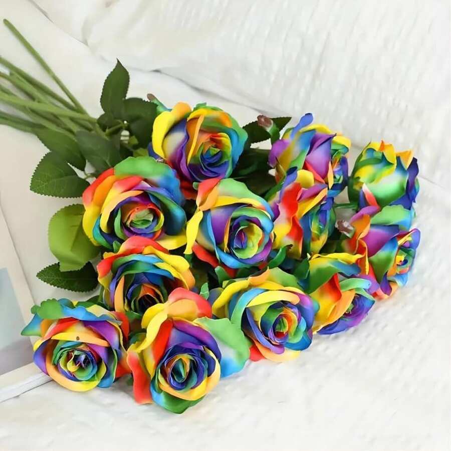 12 bông hoa giả, hoa hồng lụa với cành dài, phù hợp trang trí nhà, đám cưới, phòng tắm, nhà bếp