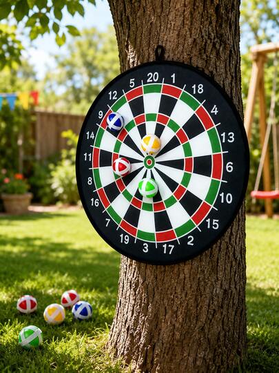 6pcs/12pcs Sticky Ball Dart Board Set, Indoor & Outdoor Toy, Parent-Child Interaction, Birthday Gift, Party Game Supplies