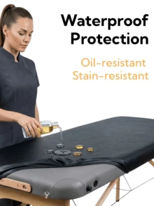 Waterproof Reusable Massage Table Cover, Stain-Resistant & Easy To Clean, Removable Fitted Protective Pad, Suitable For Massage Tables, Salons, Durable & Comfortable Design For Tables Up To 34 Inches Wide - Black - View 2