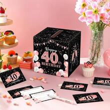 51pcs Card Box 40th Birthday Party Message Card Box, 40 Years Blessing Black Rose Gold Suggestion And Blessing Greeting Card Box, Women's Sweet 16 Birthday Decoration, Anniversary Desktop Decor - 40th - View 4