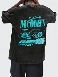 Collaboration Disney : T-shirt homme Cars à imprimé Flash McQueen, col rond et manches courtes, coupe décontractée ! Vêtement d'été pour homme, T-shirt en coton à imprimé graphique, idéal au quotidien, pour les loisirs et le sport. - Noir - Voir 2