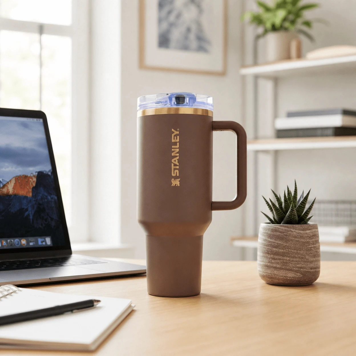STANLEY 40 Oz Tumbler With Handle And Straw, Stainless Steel Insulated Leakproof Travel Cup, Gift For Women Men Valentine's Day Presents Mother's Day Gifts Christmas New Year - Màu nâu Mocha - Xem 1