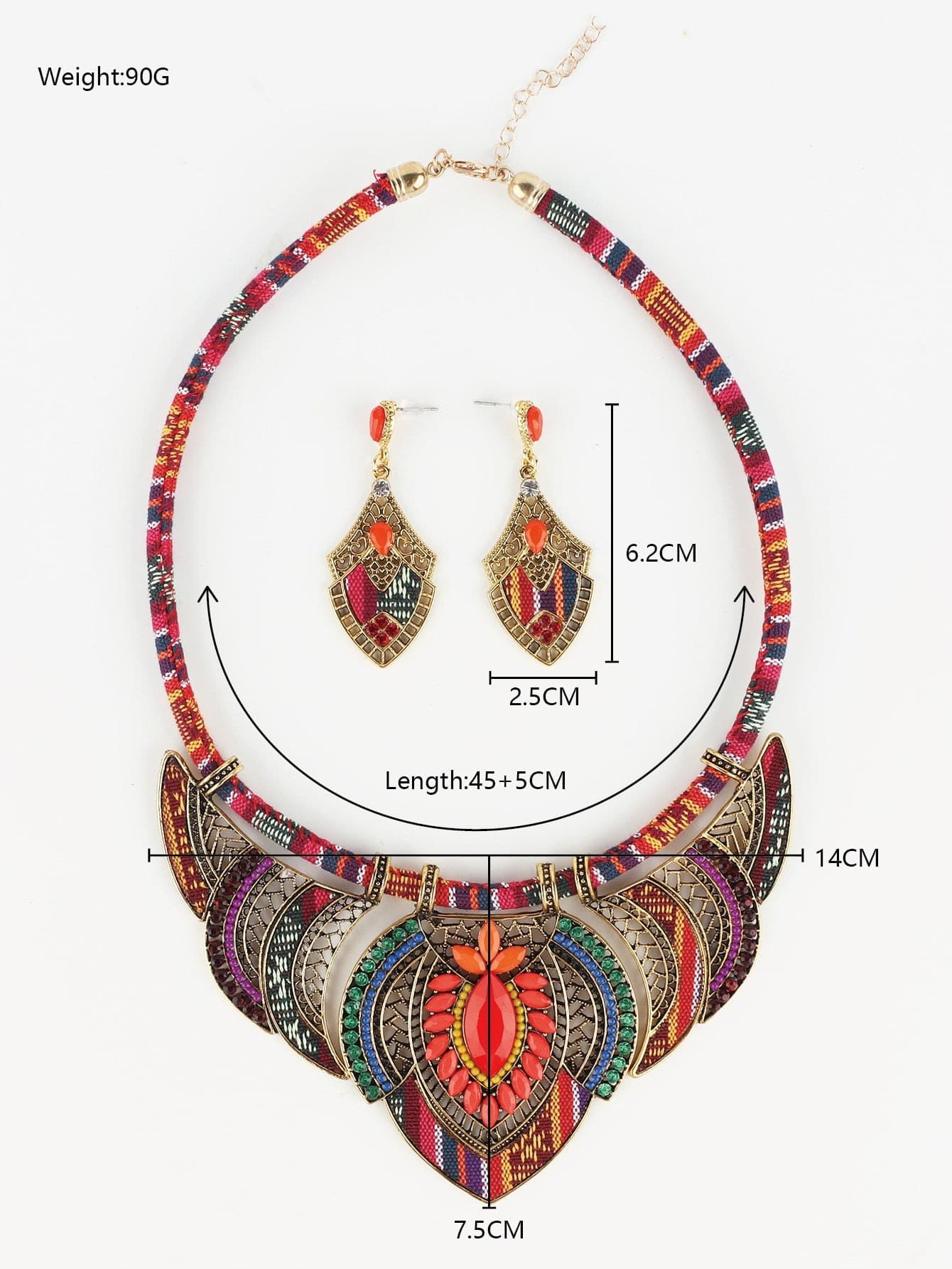 Random Fabric Texture & Color Bohemian Jewelry Set, African Statement Necklace, Suitable For Women's Holiday Cultural Party, Travel Vacation, Daily Wear Accessories