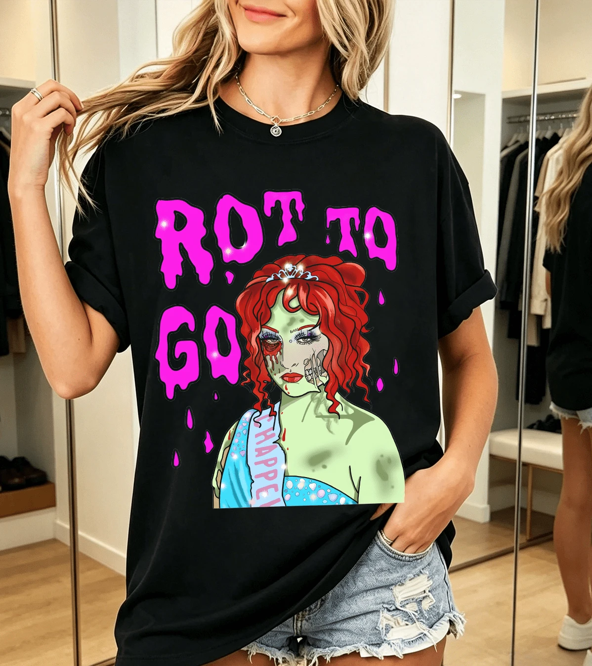 Zombie Princess Women's Short Sleeve Gothic T-Shirt 100% Cotton Horror Style Y2K - Black - View 1
