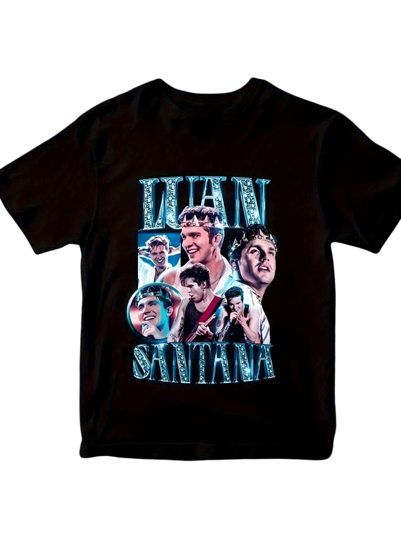 Men's Music Lover Pattern T Band-Style Short-Sleeve Streetwear Top - 黑色 - 查看 1