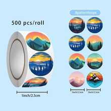 500 piezas/rollo Pegatinas de pareja al atardecer 1 pulgada Regalo de verano Embalaje DIY Pegatinas de sellado Adecuadas para estudiantes Etiquetas autoadhesivas PVC Decoración de fundas de teléfono - Multicolor - Ver 3