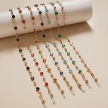1pc Metal Glasses Chain With Metal Trim And Colorful Rhinestone Inlay, Elegant Decorative Anti-Loss Fashion Travel Essential Glasses Chain For Women - Multicolor - View 6