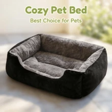 Thick Plush Pet Bed Sofa, Warm In Winter And Universal Throughout The Year. Suitable For Dogs And Cats For A Comfortable And Warm Sleep. It Has A Non-Slip Rectangular Design - 灰色 - 查看 1