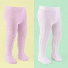 Textured Cotton Tights For Children And Babies, Sizes 0-6, Basic Colors. - Blanco y rosa trabajado - Ver 14