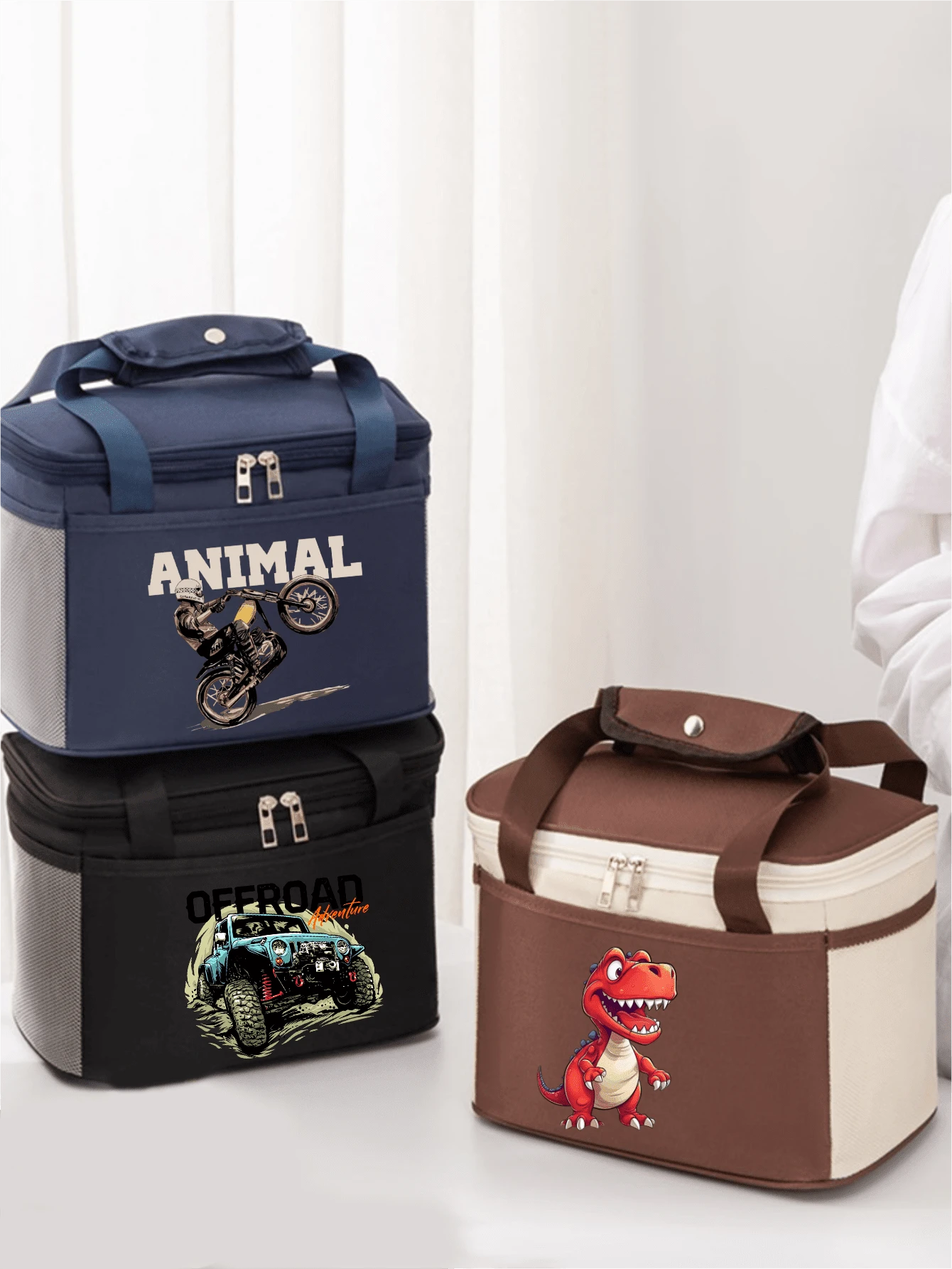 1pc Cartoon Car Pattern Insulated Lunch Bag, Handheld Lunch Box, Essential For Work And School - one-size - View 1