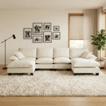 Modular Corner Sofa, U-Shaped Cloud Sofa With Sailboat Design, 6-Seater Sofa In Comfortable Chenille Fabric With Removable Ottomans For Living Rooms And Apartments, Black - Black - View 2