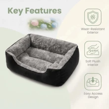 Thick Plush Pet Bed Sofa, Warm In Winter And Universal Throughout The Year. Suitable For Dogs And Cats For A Comfortable And Warm Sleep. It Has A Non-Slip Rectangular Design - 灰色 - 查看 3