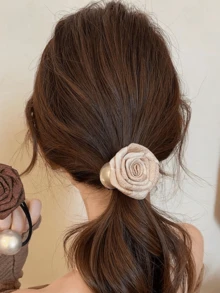 2 piezas Nuevo Retro Maillard Cuerda para el cabello con rosa y perla, cuerda elástica para el cabello, estilo banda de goma, accesorios para el cabello - Multicolor - Ver 2