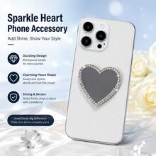 Luxury Rhinestone Heart Mirror Phone Grip Sticker, Self-Adhesive Phone Case Accessory, Cute Bling Mirror Phone Holder, Creative DIY Mobile Phone Decoration For IPhone & Android, Fashion Gift For Women Girls - Multicolor - View 2
