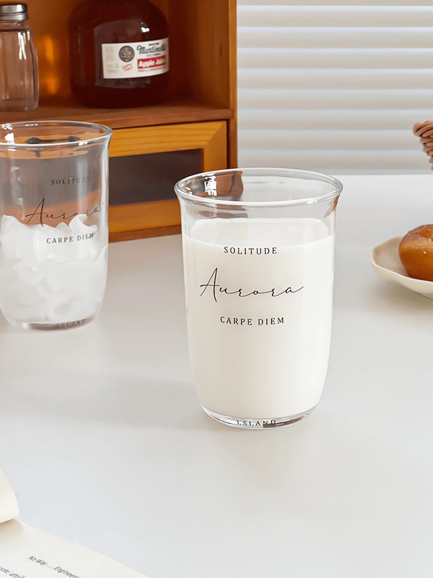 Tazza in vetro minimalista, tazza per colazione, tazza per latte, tazza d'acqua resistente al calore per ufficio, tazza da tè, tazza per bevande fredde - Una Coppa Inglese-Open - Visualizzare 1