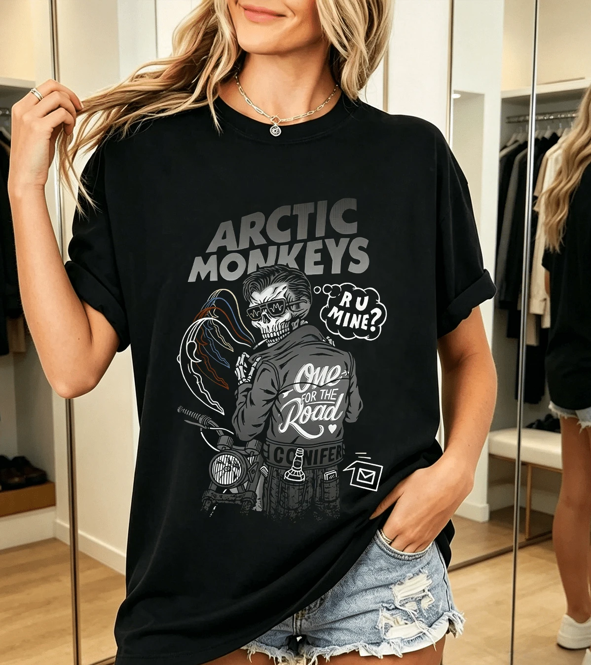 Arctic Monkeyss T-Shirt 100% Cotton R U Mine Skull - Black - View 1