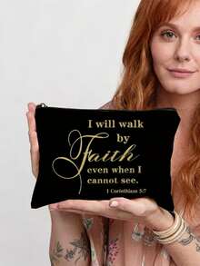 Religious Christian Gift Makeup Bag, "I Will Walk By Faith" Inspirational Quote Canvas Pouch, Christian Gifts For Women, Mother's Day/Christmas/Birthday Gift, Travel Toiletry Organizer,Back To School - Multicolor - View 11