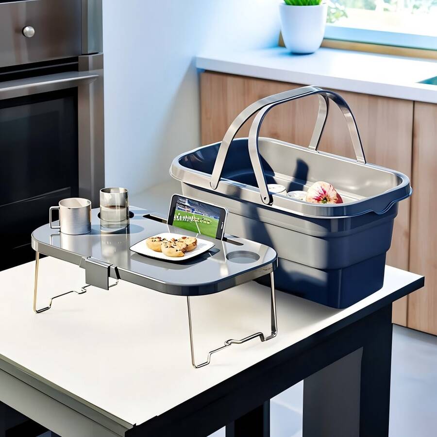 Foldable Picnic Storage Box, Outdoor Camping Basket With Lid, Car Trunk Organizer, Household Storage Container, Multi-Functional Picnic Gear, Lightweight Collapsible, Large Capacity, Silver Grey - A - View 1