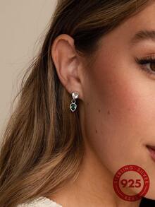 925 Silver Plated Platinum Emerald Cubic Zirconia Teardrop Earrings, Vintage Luxury Earrings, Hypoallergenic, Daily Wear & Gift For Women - White Gold - View 2