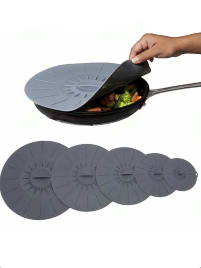 5 Peças Tampas de Silicone para Micro-ondas, Tampas de Silicone Reutilizáveis para Preservação de Alimentos, Resistentes ao Calor, À Prova de Poeira e Respingos, Adequadas para Tigelas, Pratos, Panelas, Frigideiras, Etc., Podem Ser Usadas em Micro-ondas, Fogão, Geladeira e Freezer.