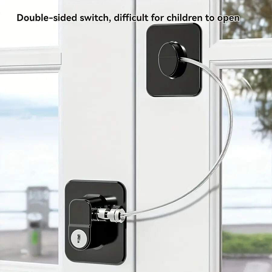1pc Drawer Fridge Window Restrict Opener, No Drilling Adhesive Cabinet Catch, Multi-Purpose Press-Fit Latch, Comes With Key - C - View 1