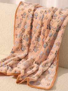 1pc Paw Print Pet Blanket, Suitable For Small/Medium Cats & Dogs, Thin Coral Fleece Pet Sleeping Mat, Suitable For All Seasons - XL-104*76cm - View 3