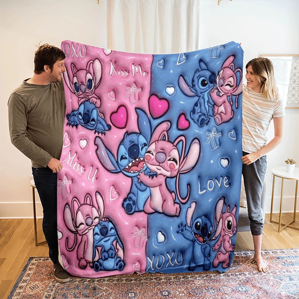 Chăn nỉ in hoạt hình Disney 2D Stitch & Lilo - Chăn chần bông 100% Polyester, in kỹ thuật số - Bộ chăn ga thoải mái cho mọi mùa, lý tưởng để ngủ trưa, cắm trại, du lịch - Quà tặng hoàn hảo cho gia đình & bạn bè, chăn nỉ mềm mại - Có nhiều kích cỡ, siêu mềm, phù hợp cho sofa/giường, vật dụng thiết yếu cho mọi mùa - Nhiều màu - Xem 1