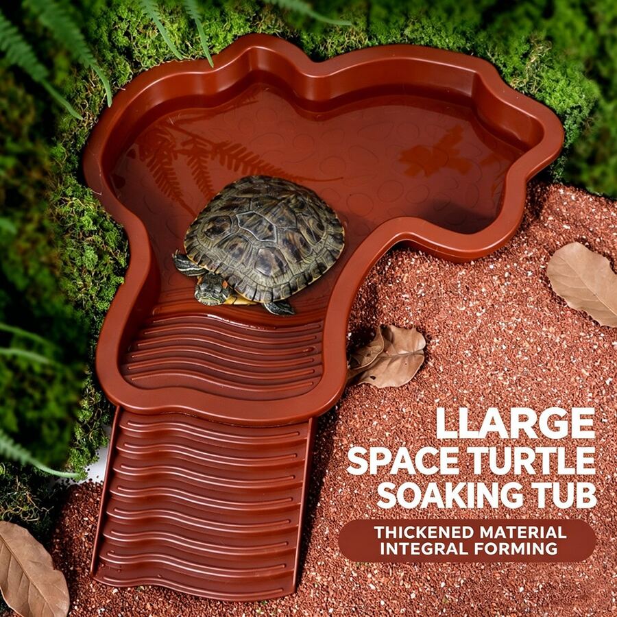 1Pc Large Shallow River Style Reptile Bath Tub, Multi-Style Practical Design, Plastic, Pet Tank Accessory, Shallow Basin Shape, For Turtle Lizard Frog Snake Scorpion Amphibian Drinking & Soaking - Multicolor - View 1