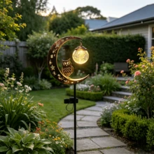 1pc Solar Powered Owl Glass Crackle Stake Light, Outdoor Decor For Pathway, Backyard, Patio, Lawn, Garden - Owl Ground Stake - View 6