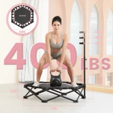 Hxd-ergo 42'' Foldable Mini Trampoline, Rebounder Trampoline With Adjustable Foam Handle, Max Load 400lbs, Suitable For Indoor And Outdoor/Garden/Gym Exercise - Pink - View 9
