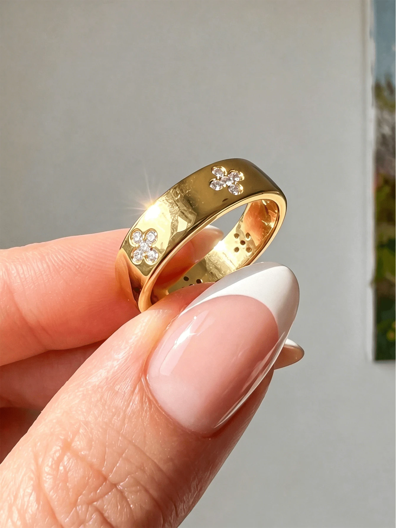 1枚925纯银四瓣花戒指，高品质珠宝礼品，适合女士日常及派对装扮