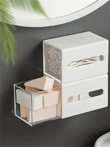 1/2/3pcs Wall-Mounted Storage Box, Multi-Functional Small Item Organizer, Bathroom Wall Shelf, Dorm/Office Storage Drawer, White Bathroom Accessories Bathroom Tools Bathroom - White - View 8