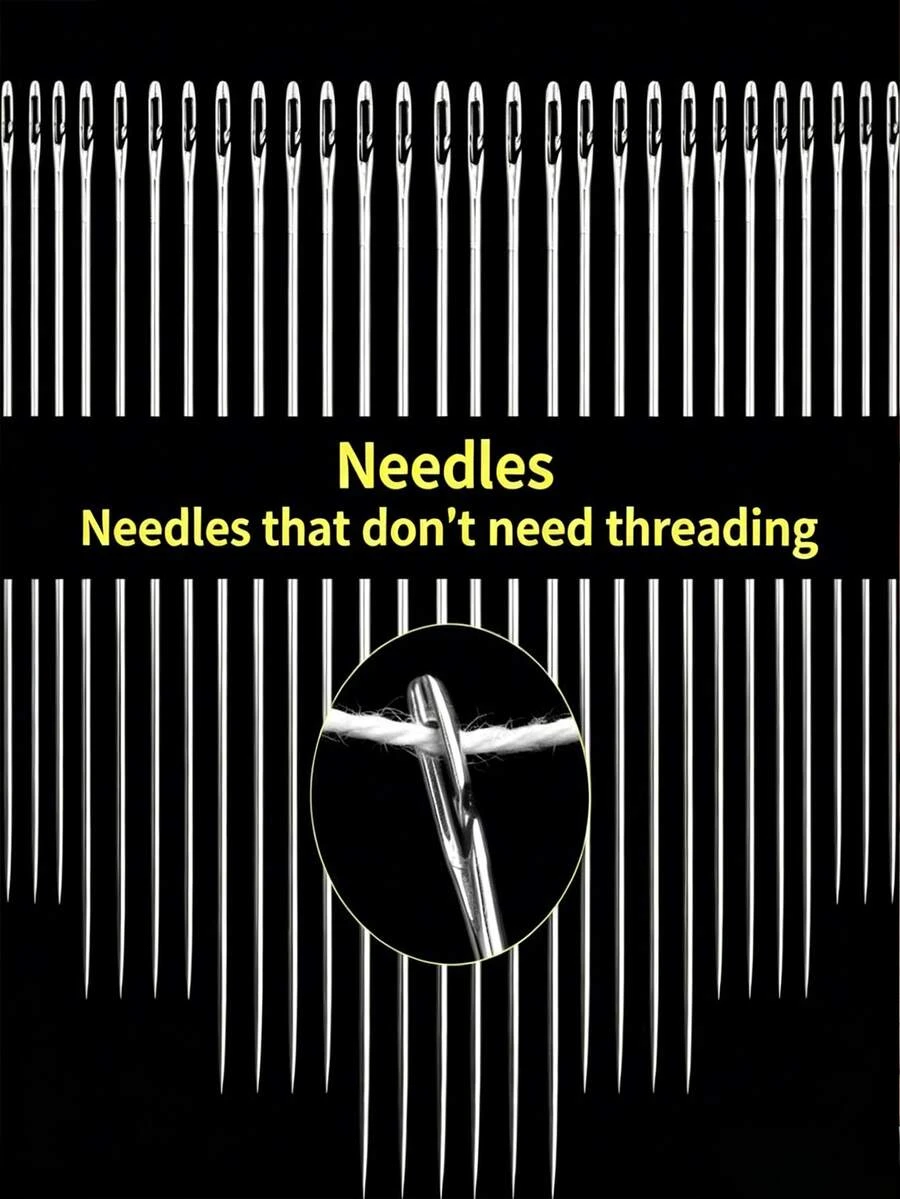 30pcs Side-Loading Large Eye Needle Set, Multi-Size Stainless Steel Hand Sewing Needles, Suitable For Sewing, Knitting And Cross Stitch, Side-Loading Needle Hole With Large Eye Design, No Need To Thread From The Needle Tip, Directly Insert From The Side, Greatly Improves Threading Efficiency, User-Friendly For Those With Poor Vision - Side Hanging Needle-free - View 1