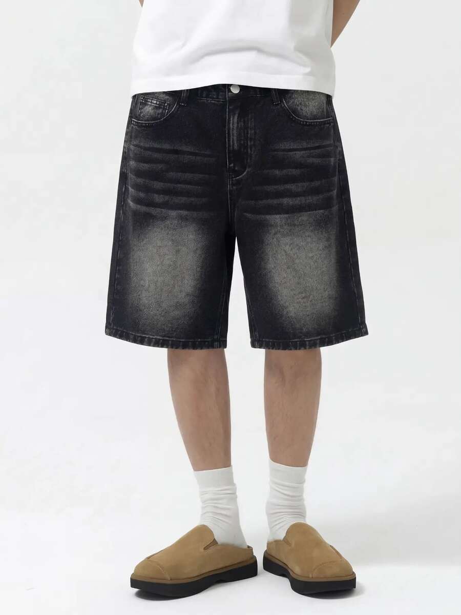 Men's Loose Casual Denim Shorts With Pockets, Multi-Functional Summer Denim Shorts - Black - View 1