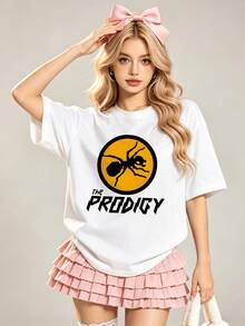 Damen Sommer Lässig Weich Rundhals Kurzarm T-Shirt, The Prodigy Ameisen Logo Muster Grafik Geeignet für Frühling Sommer. Weiß - Weiss - Übersicht 4