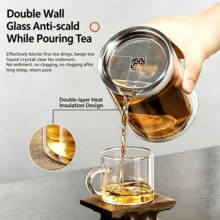 1/2pcs Double-Layer Glass Teapot, 400ml Teapot With Stainless Steel Filter, Double-Layer Glass To Prevent Scalding, Portable Glass Teapot, Multi-Purpose Glass Tableware, Home Tea Room Tea Set - View 2