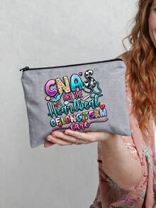 Modisches CNA Muster Handtaschen Set, inklusive Make-up Tasche, geeignet für Frauen - Krankenschwester Thema große Kapazität Reise Aufbewahrungstasche, Pendler Schultertasche, mit festem Schultergurt, Stoffmaterial, empfohlene Handwäsche - Schwarz, Make-up Tasche, Handtasche, Schlafzimmer Dekoration, Zurück zur Schule - Verschiedenfarbig - Übersicht 14