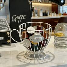 1 pieza Taza de almacenamiento de cápsulas de café - Cesta de almacenamiento con forma de taza de té | Cesta de almacenamiento hueca de metal para cocina, bar, organizador dedicado de cápsulas de café | Decoración de almacenamiento de escritorio estilo INS - Multicolor - Ver 4