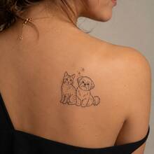 1pc Waterproof & Smudge-Proof Temporary Tattoo, PVC Faux Cute Dog & Cat Tattoo Sticker, Suitable For Daily Use - Grey - View 7
