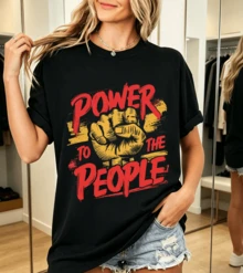 Power To The People T-Shirt Femme 100% Coton Streetwear Engagé - Black - View 1