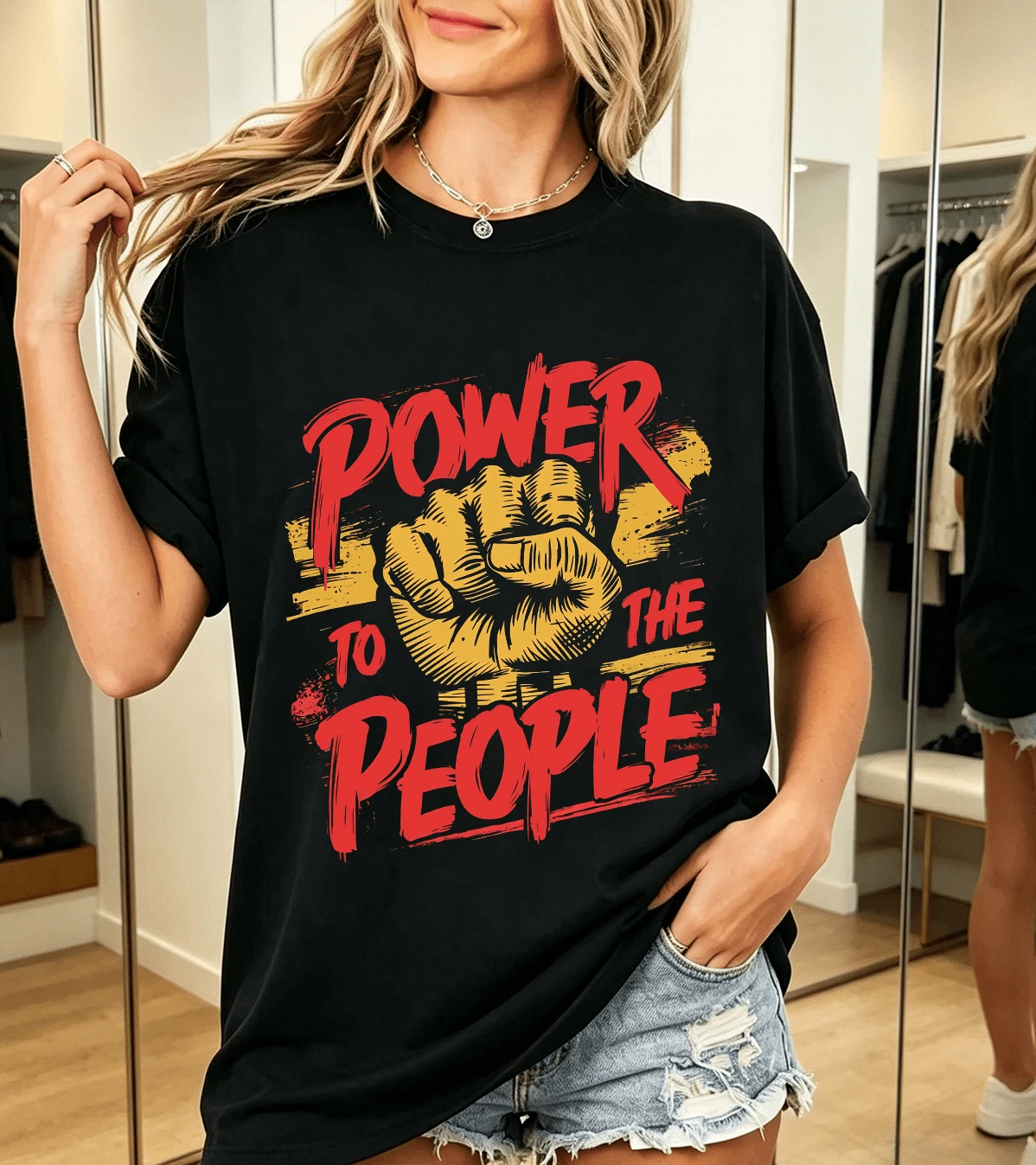 Power To The People T-Shirt Femme 100% Coton Streetwear Engagé - Black - View 1